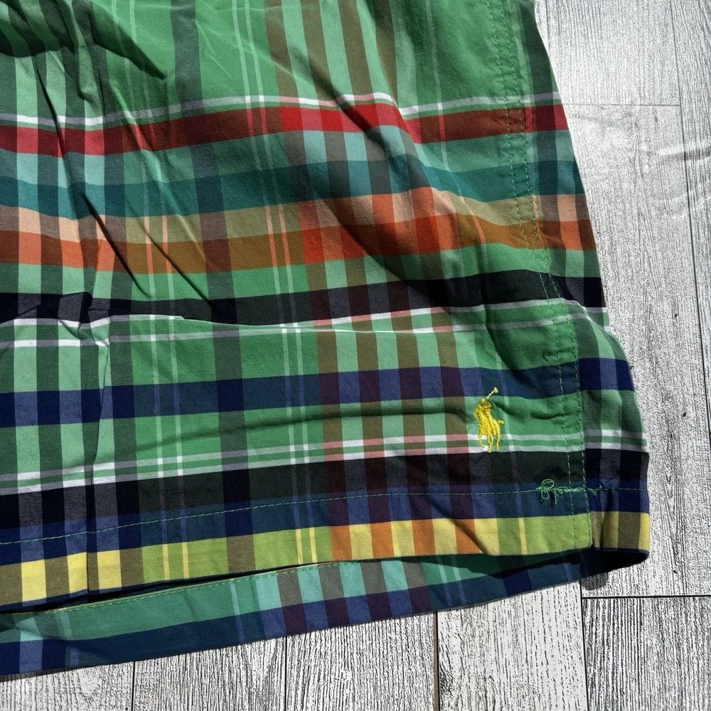 Polo‎ Ralph Lauren Plaid Swim Trunks Mens 36 Board Shorts Preppy Green Beach